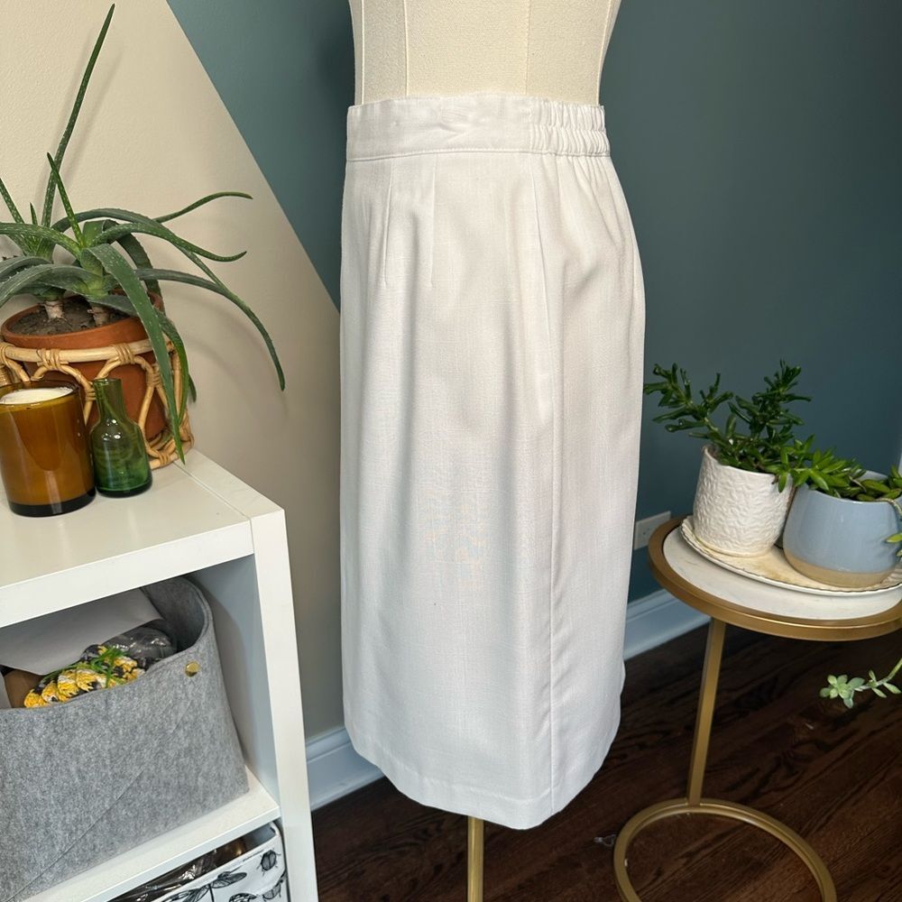 Vintage 90s Block Island Petites White Pencil Skirt High Waist Minimalist 12P - Picture 3 of 12